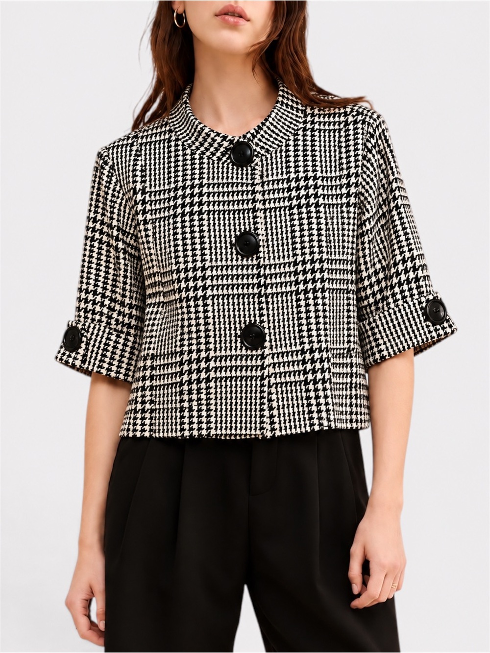Y2K Vintage Jessica Houndstooth Plaid Cropped Jacket Size 12 Made in Canada